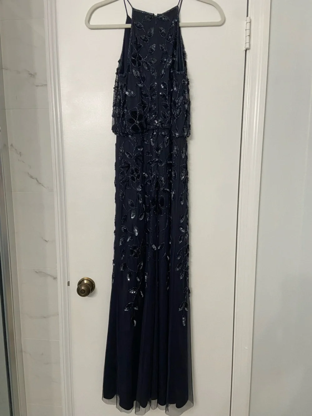 Adrianna Papell Halter Floral Sequin Maxi Gown Blue NEW - Picture 8 of 10